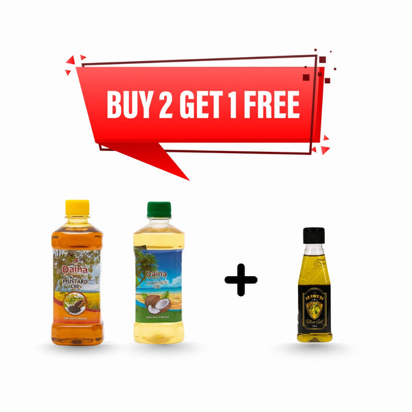 Daina Oils Combo: Buy Mustard or Coconut Oil (500ml), Get Olive Oil (100ml) FREE