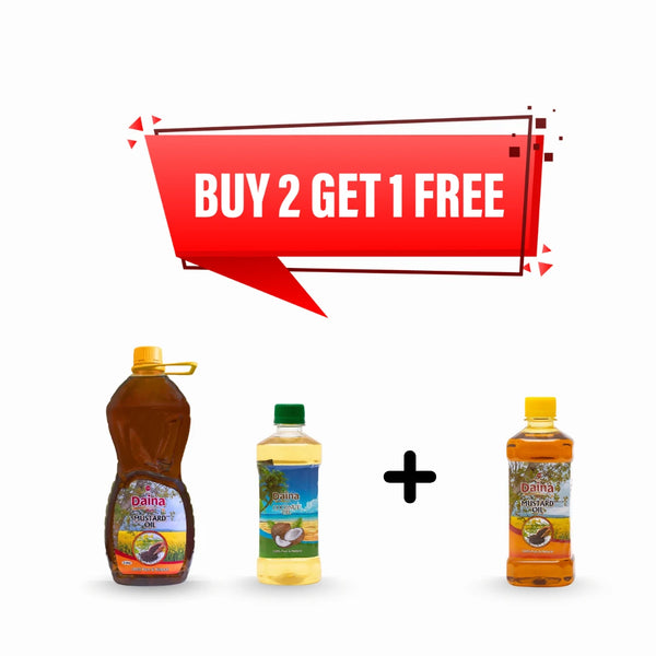 Daina Mega Oil Combo: Buy 3L Mustard + 500ml Coconut, Get 500ml Mustard FREE