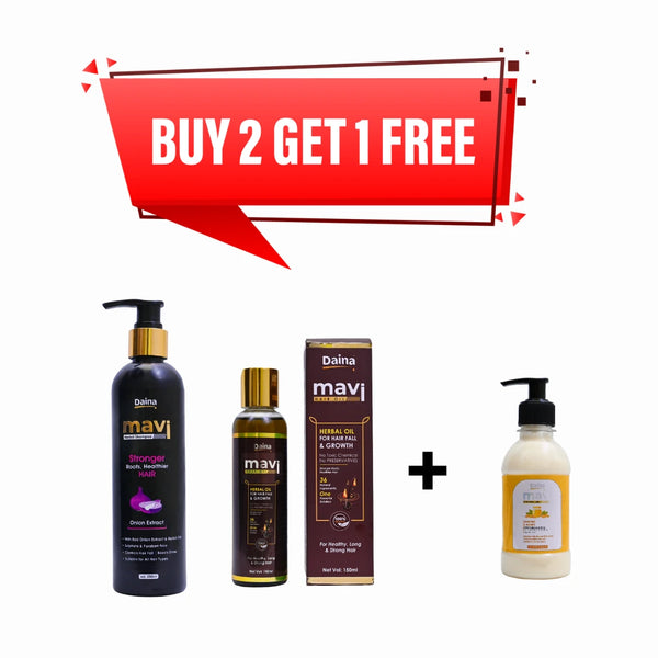 DAINA MAVI HAIR CARE OFFER – Buy 1 Herbal Hair Oil & 1 Onion Shampoo, Get 1 Almond & Honey Moisturizer Lotion FREE