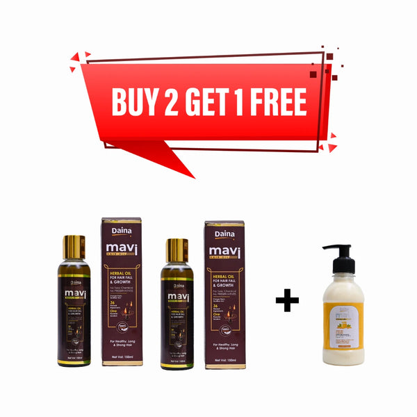DAINA MAVI HAIR CARE COMBO – Buy 2 Herbal Hair Oils, Get 1 Almond & Honey Moisturizer Lotion FREE